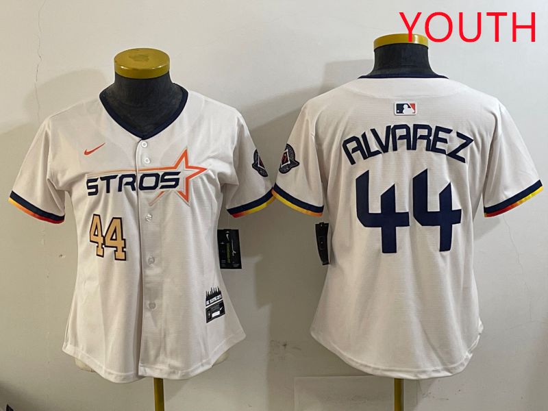 Youth Houston Astros #44 Alvarez Cream Three generations Joint Name 2025 Nike MLB Jersey style 2